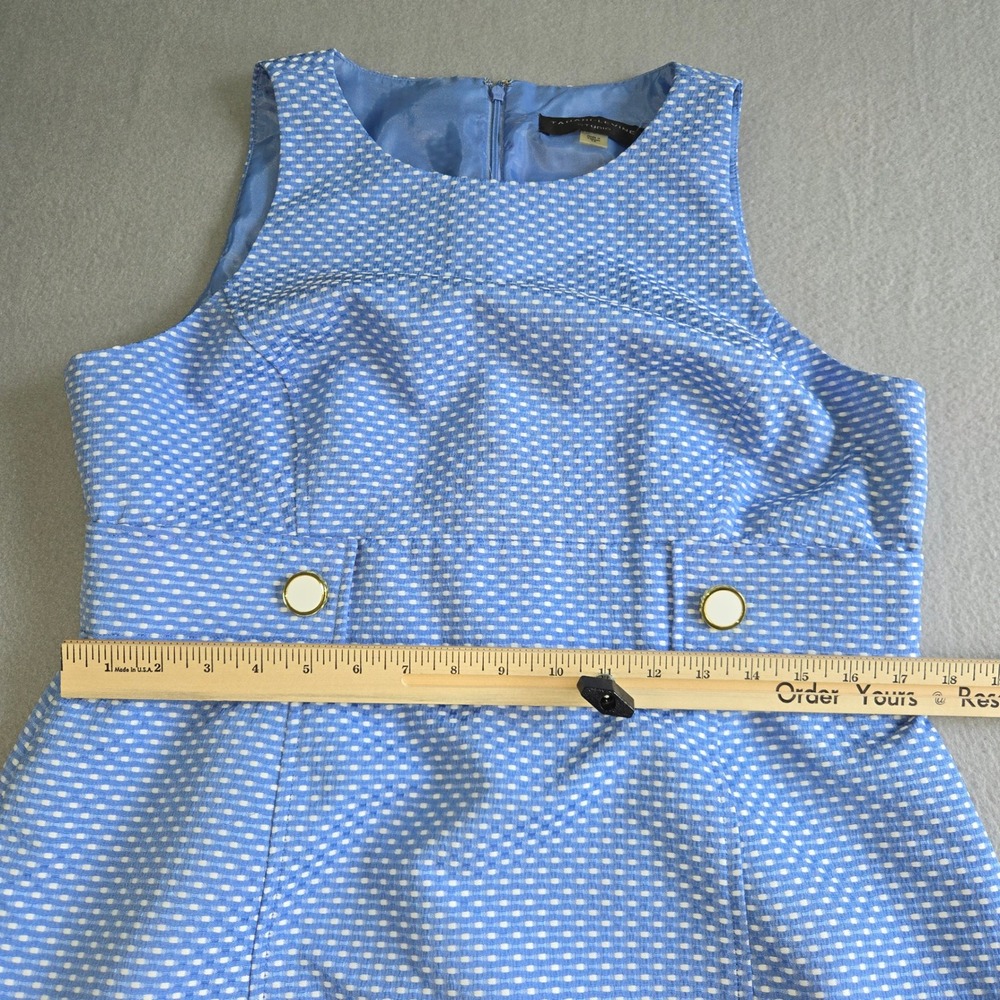 Tahari-Levine Studio Sheath Dress Womens 14 Blue Textured Gold Button 8127M509 - Picture 6 of 8